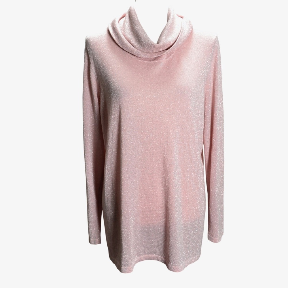 Chico's Cowl Neck Sparkle Tunic Casual Holiday Layering Light Pink Sweater Siz 3